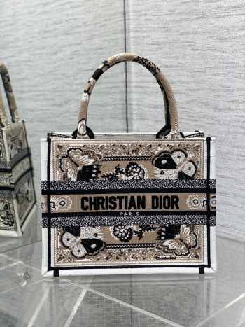 Dior Book Tote Beige Multicolor Butterfly Bandana Embroidery 26x8x22cm