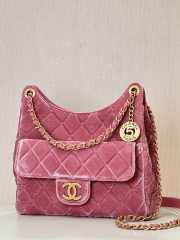 Chanel Hobo Bag Velvet & Gold-Tone Metal Pink 22x23x8cm - 6