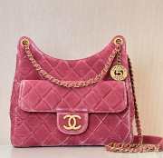 Chanel Hobo Bag Velvet & Gold-Tone Metal Pink 22x23x8cm - 1