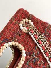 Chanel 23A Fall Red Tweed Double Flap Chain & Pearl Embellished Bag 19x29x9cm - 6