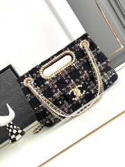 Chanel 23A Fall BlackTweed Double Flap Chain & Pearl Embellished Bag 19x29x9cm - 1