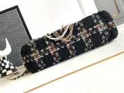 Chanel 23A Fall BlackTweed Double Flap Chain & Pearl Embellished Bag 19x29x9cm - 6