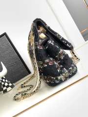 Chanel 23A Fall BlackTweed Double Flap Chain & Pearl Embellished Bag 19x29x9cm - 2