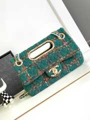 Chanel 23A Fall Green Tweed Double Flap Chain & Pearl Embellished Bag 19x29x9cm - 1