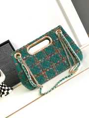 Chanel 23A Fall Green Tweed Double Flap Chain & Pearl Embellished Bag 19x29x9cm - 6