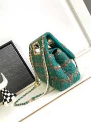 Chanel 23A Fall Green Tweed Double Flap Chain & Pearl Embellished Bag 19x29x9cm - 5