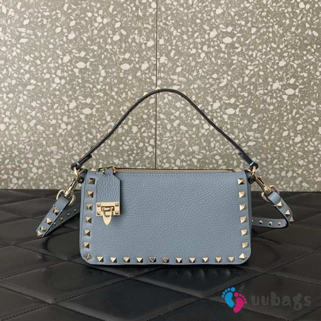 Valentino Rockstud Grainy Calfskin Bag Blue 19x13x7cm - 1