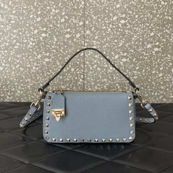 Valentino Rockstud Grainy Calfskin Bag Blue 19x13x7cm