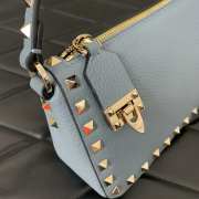 Valentino Rockstud Grainy Calfskin Bag Blue 19x13x7cm - 5