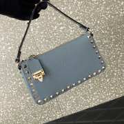 Valentino Rockstud Grainy Calfskin Bag Blue 19x13x7cm - 2