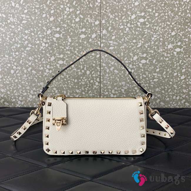 Valentino Rockstud Grainy Calfskin Bag White 19x13x7cm - 1