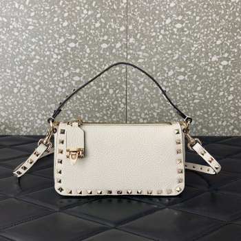 Valentino Rockstud Grainy Calfskin Bag White 19x13x7cm