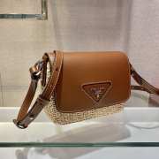 Prada Raffia & Leather Crossbody Bag In Brown 20x15x6.5cm - 3