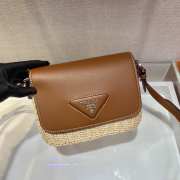 Prada Raffia & Leather Crossbody Bag In Brown 20x15x6.5cm - 5