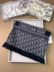 Dior double-sided jacquard cashmere long blue navy scarf 35x190cm - 3