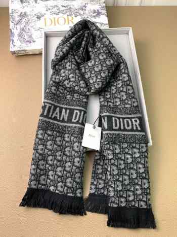 Dior double-sided jacquard cashmere long black scarf 35x190cm