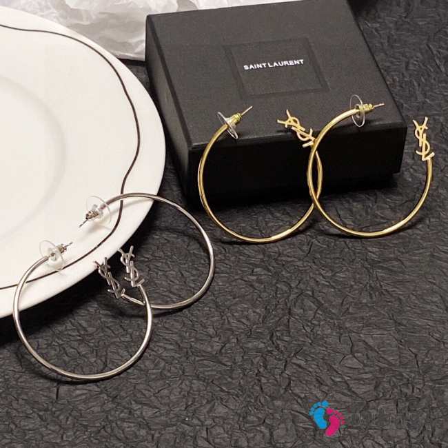 YSL Logo Hoop Earrings In Metal - 1