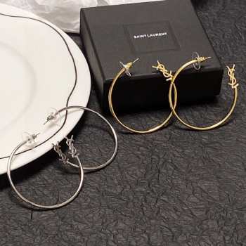 YSL Logo Hoop Earrings In Metal