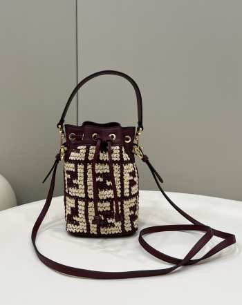 Fendi Montresor Raffia Bucket Bag Red 18x12x10cm