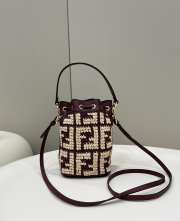 Fendi Montresor Raffia Bucket Bag Red 18x12x10cm - 5