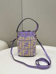 Fendi Montresor Raffia Bucket Bag Purple 18x12x10cm - 5