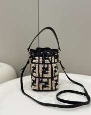 Fendi Montresor Raffia Bucket Bag Black 18x12x10cm - 1