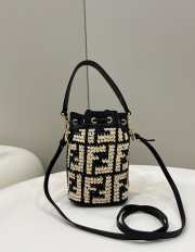 Fendi Montresor Raffia Bucket Bag Black 18x12x10cm - 5