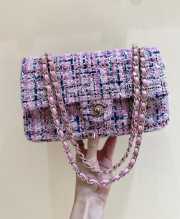 Chanel flap bag raffia tweed in pink/ navy/ white with gold hardware 25cm - 1