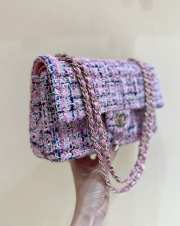 Chanel flap bag raffia tweed in pink/ navy/ white with gold hardware 25cm - 6