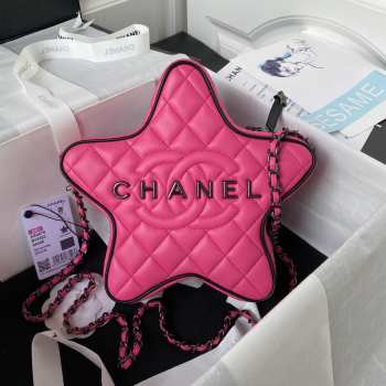 Chanel Star Handbag Satin & Black Metal Fuchsia & Black 2.5x22.5x6cm