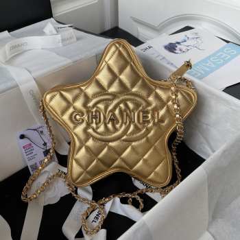 Chanel Star Gold Metallic Lambskin & Gold Metal Bag 2.5x22.5x6cm