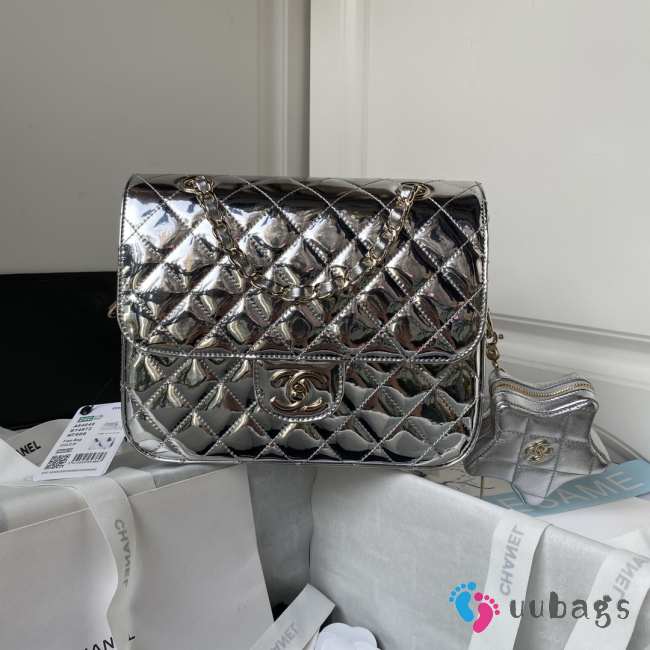 Chanel Star Backpack & Coin Purse Metallic Silver Mirror Effect Calfskin - 1