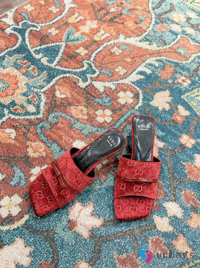 Gucci GG Slide Sandals In Red 7cm - 1