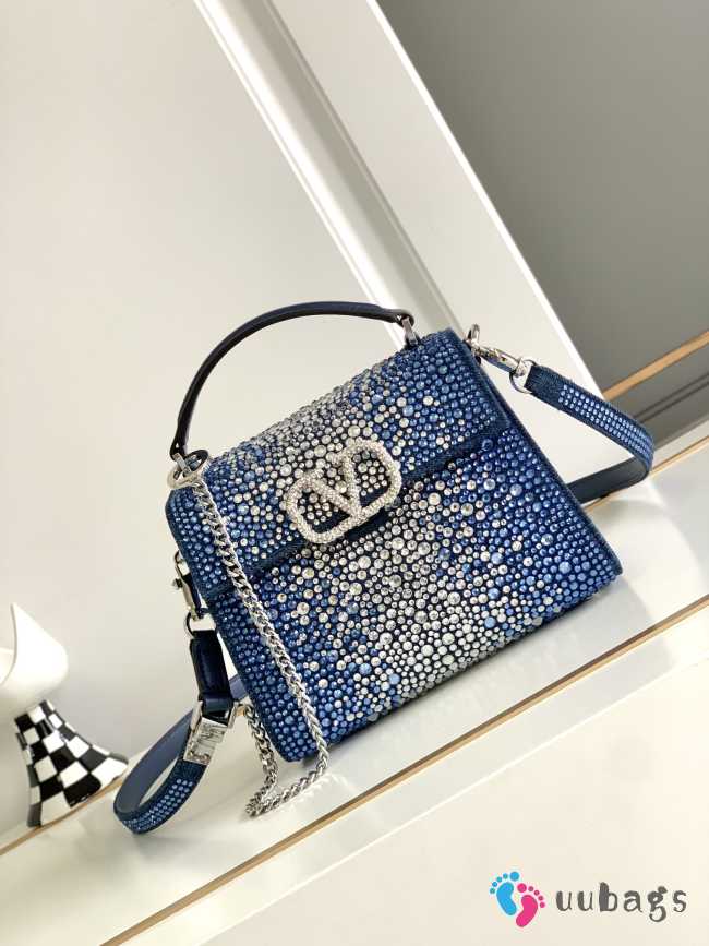 Valentino garavani Mini Vsling Denim Bag With Rhinestones 19x13x9cm - 1