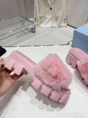 Prada mink fur slippers with thick anti-slip soles pink - 4