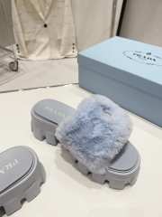 Prada mink fur slippers with thick anti-slip soles blue - 4