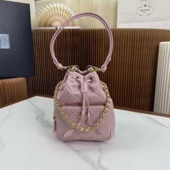 Prada duet re-nylon bucket bag in light pink 22x17x12cm