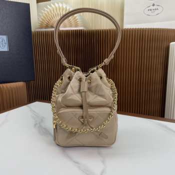 Prada duet re-nylon bucket bag in light brown 22x17x12cm