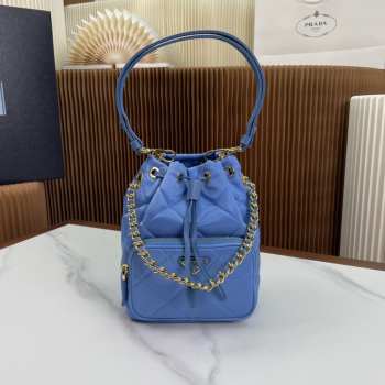 Prada duet re-nylon bucket bag in light blue 22x17x12cm