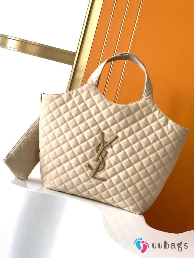 YSL MAXI SHOPPING BEIGE BAG IN QUILTED LAMBSKIN 38x43x8cm - 1