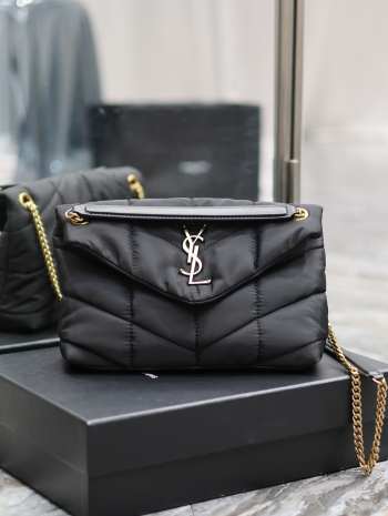 YSL Loulou Puffer In Nylon And Leather Bag Black 29×17×11cm