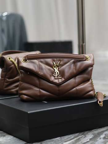 YSL Loulou Puffer Medium Bag Lambskin In Brown 29x17x11cm