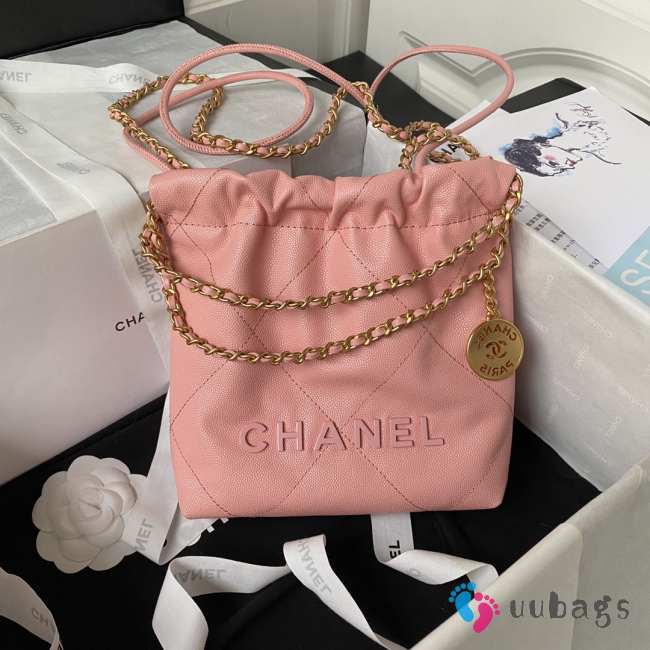 Chanel 22 Mini bag shiny grained calfskin coral pink 19x20x6cm - 1