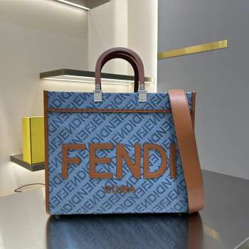 Fendi Sunshine Medium Blue FF jacquard fabric shopper 35x17x31cm