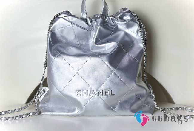 Chanel 22 Large Backpack Shiny Calfskin & Silver-Tone Metal Silver - 1