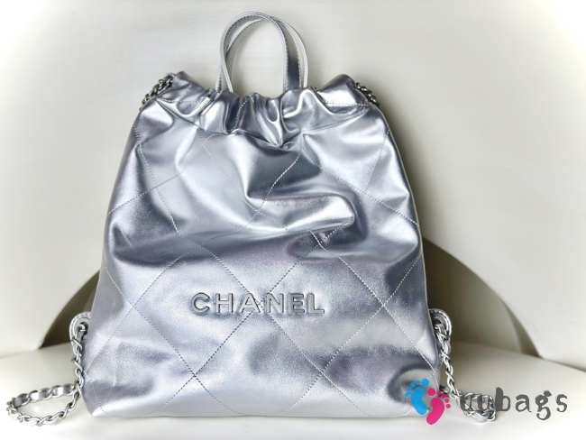 Chanel 22 Small Backpack Shiny Calfskin & Silver-Tone Metal Silver - 1