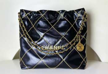 Chanel 22 Bag Shiny Calfskin & Gold-Tone Metal Black 35x37x7cm