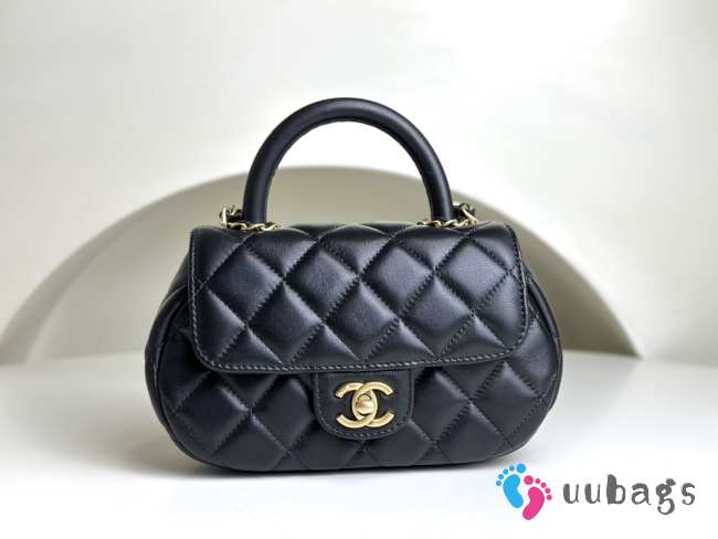 Chanel Small Bag With Top Handle Black Lambskin & Gold-Tone Metal - 1