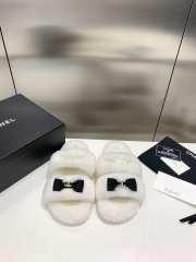 Chanel bowknot wool slippers flat in white - 3