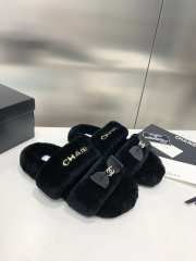 Chanel bowknot wool slippers flat in black - 1